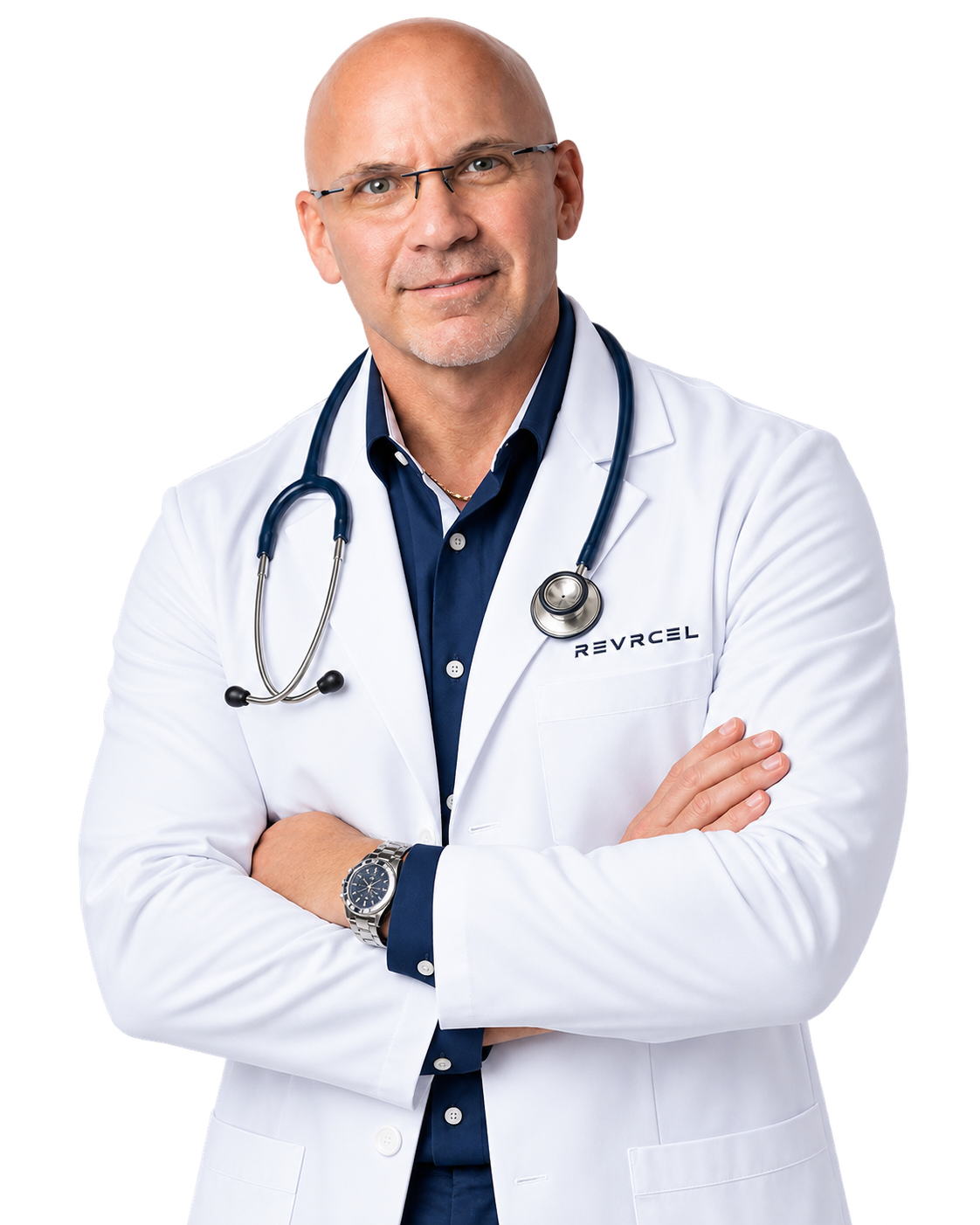 Dr. Jonathan Hodor, Medical Director, in a REVRCEL lab coat